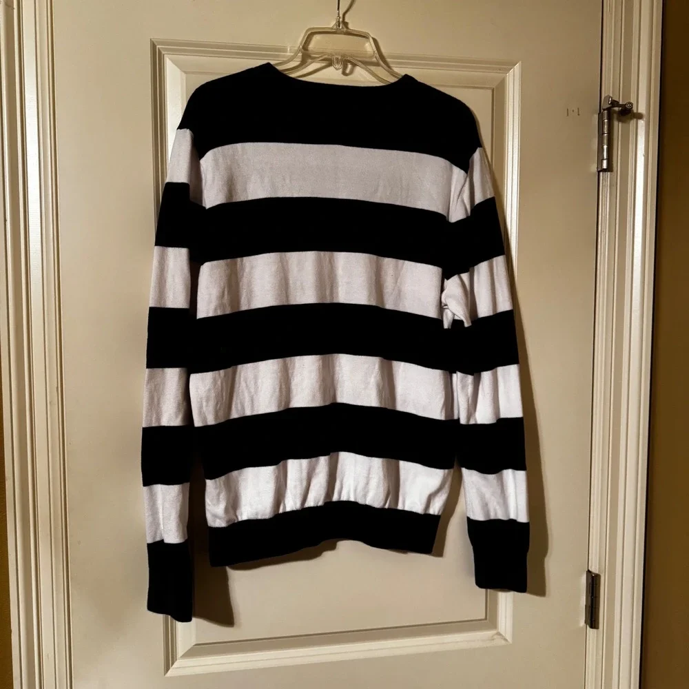 Tommy Hilfiger Mens XXL Striped Crewneck Sweater Navy White Cotton Knit Logo